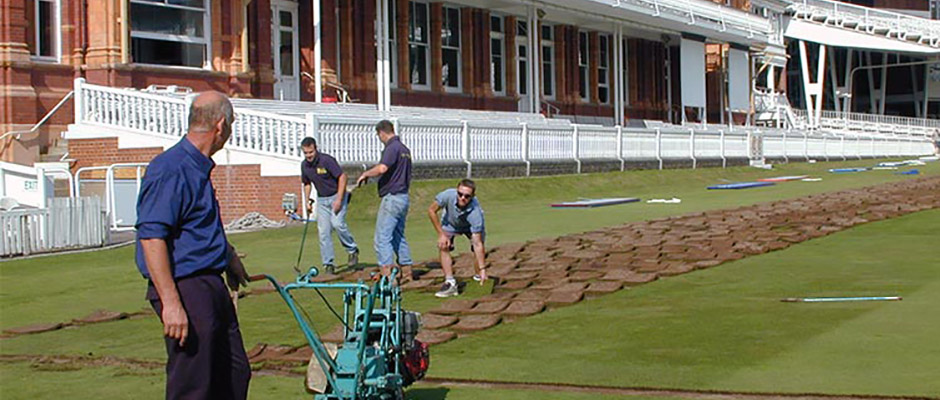 Laying turf at Lord's Cricket Ground.